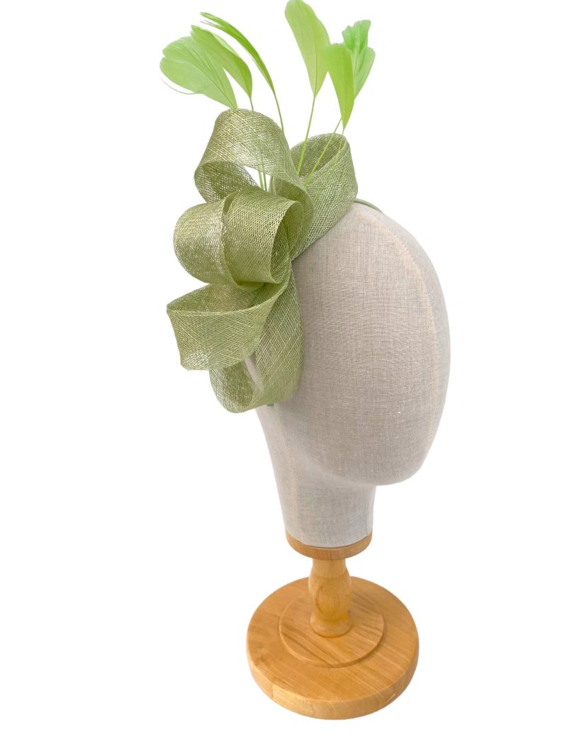 Elegant Sage Green Sinamay Bow Fascinator - Image 3