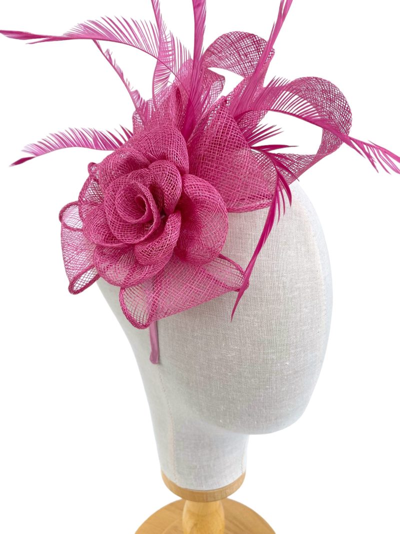 Pretty Flower Raspberry Pink Sinamay Fascinator - Image 3