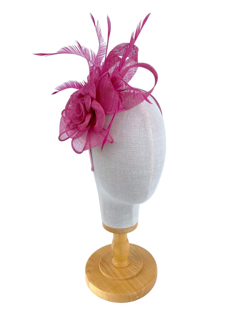 Pretty Flower Raspberry Pink Sinamay Fascinator - Image 5