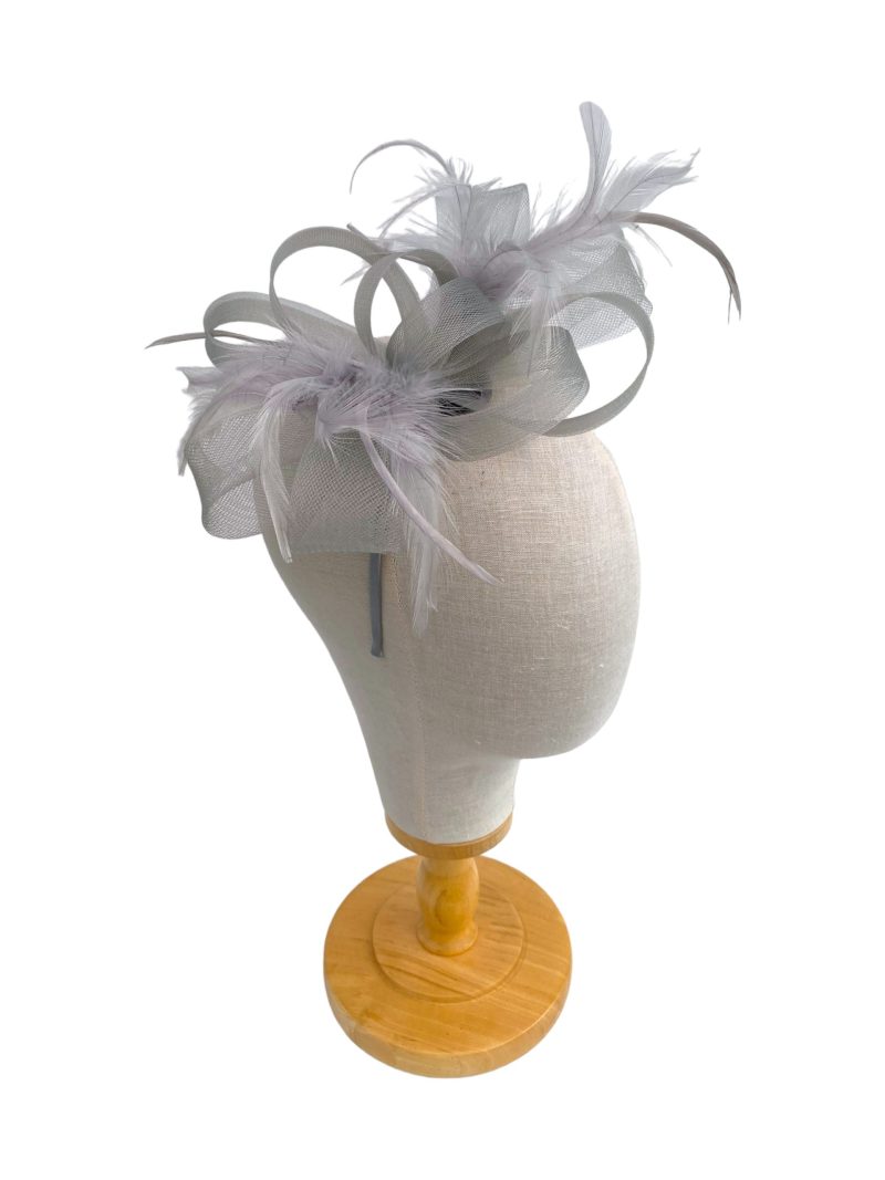 Grey Loop Bow Fascinator With Feathers - Image 3