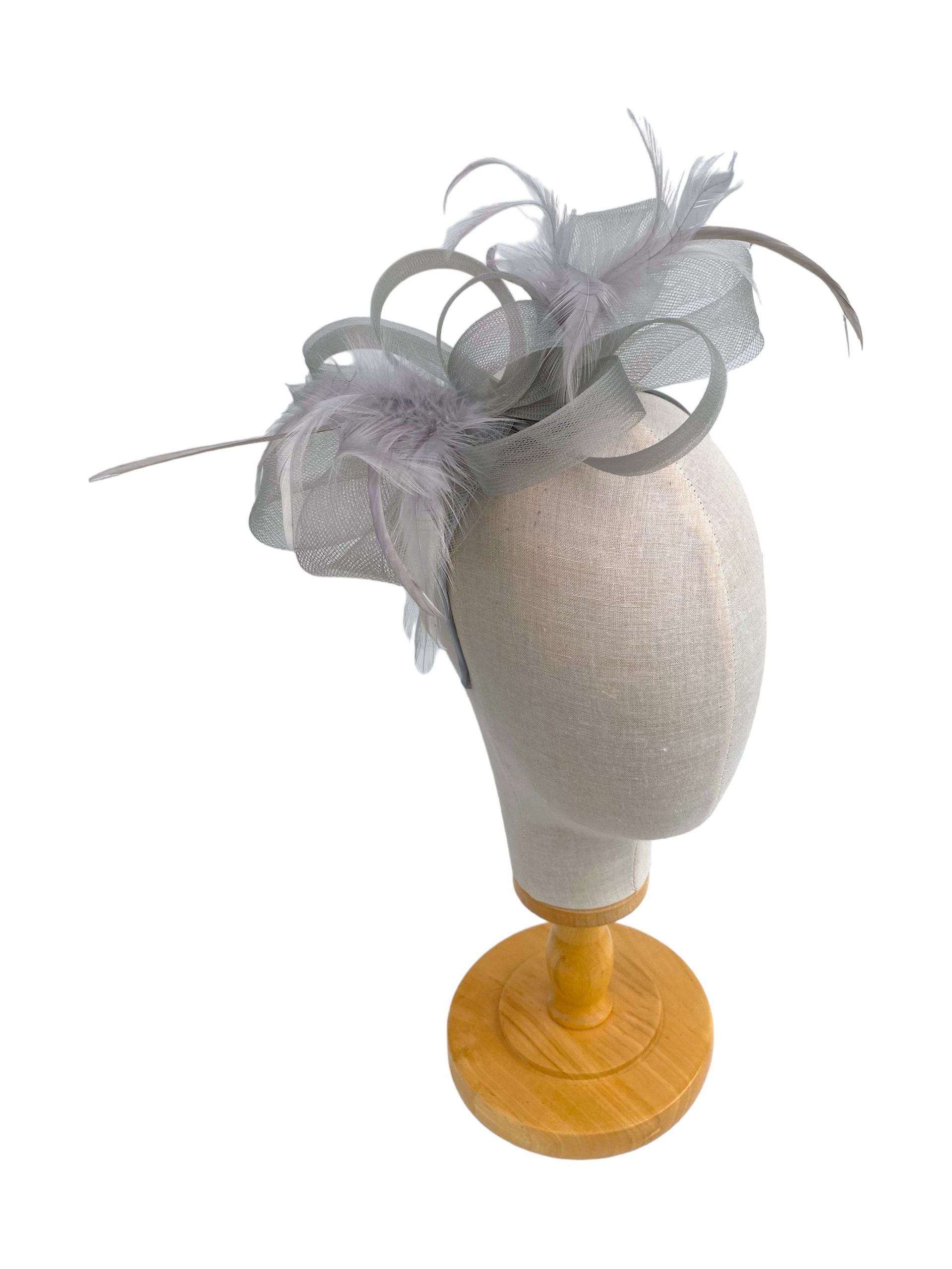 Grey Loop Bow Fascinator With Feathers - Image 2