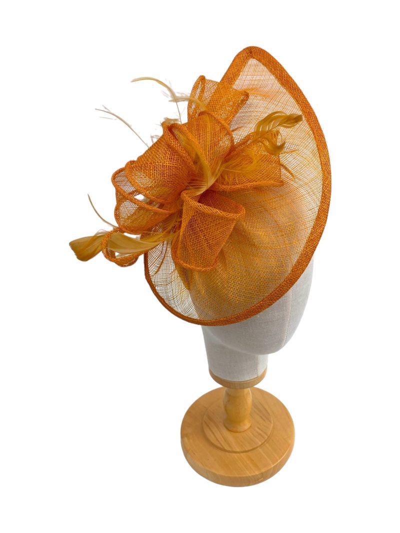 Mustard Gold Sinamay Bow and Feather Teardrop Fascinator