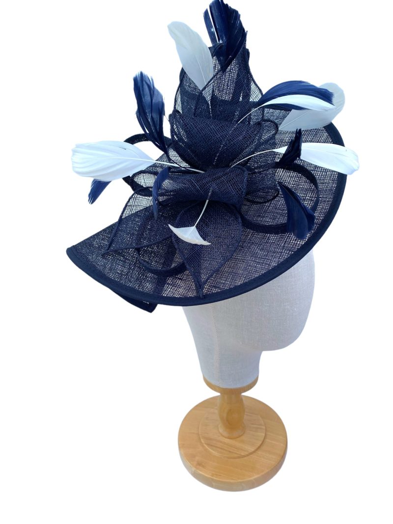 Large Navy And Cream Sinamay Looped Fascinator - Image 5