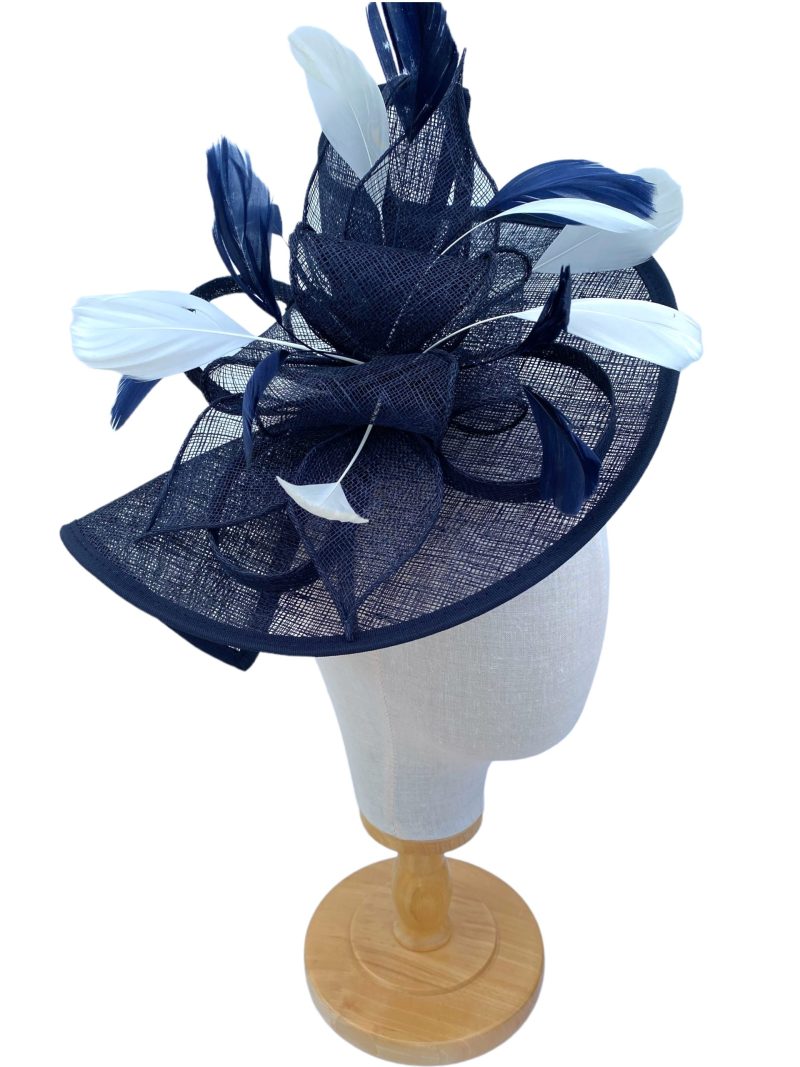 Large Navy And Cream Sinamay Looped Fascinator - Image 4