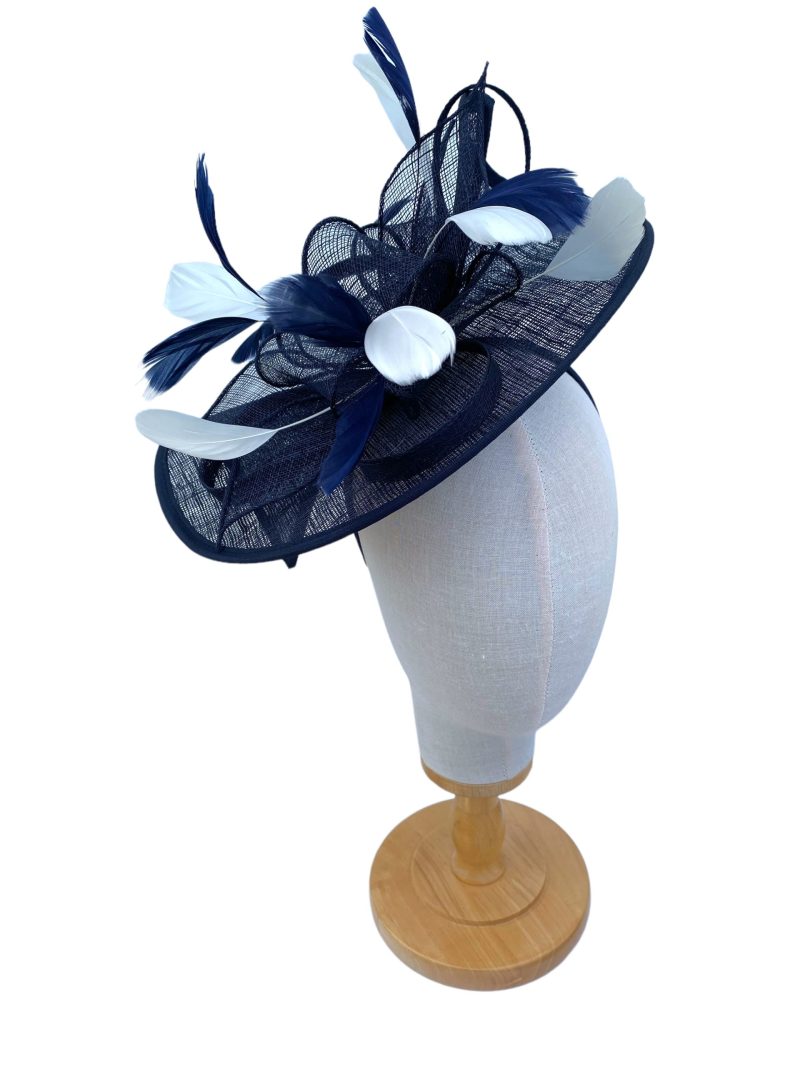 Large Navy And Cream Sinamay Looped Fascinator - Image 3