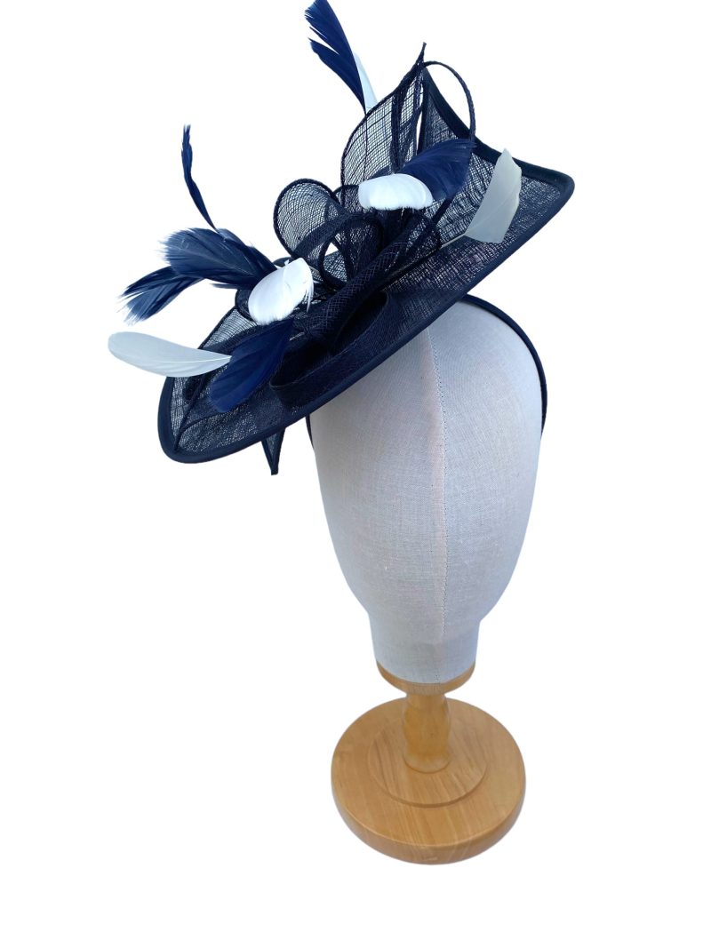 Large Navy And Cream Sinamay Looped Fascinator - Image 2