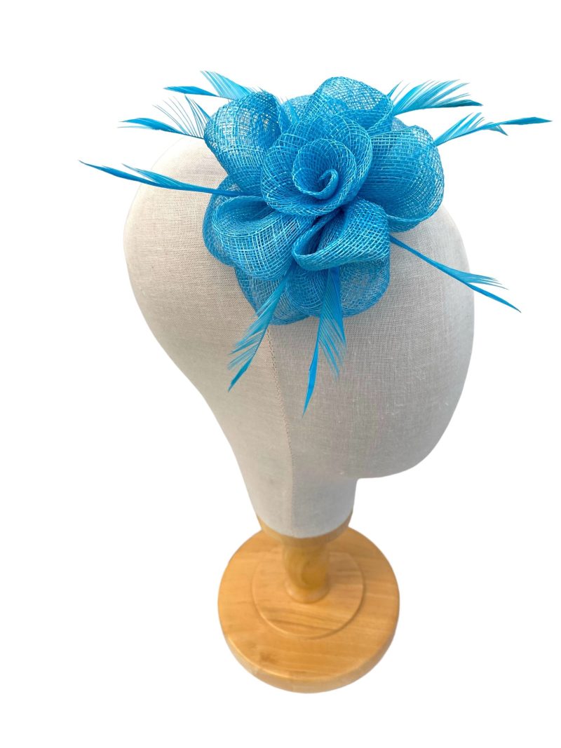 Small Blue Fascinator Clip In Flower Cyan - Image 5