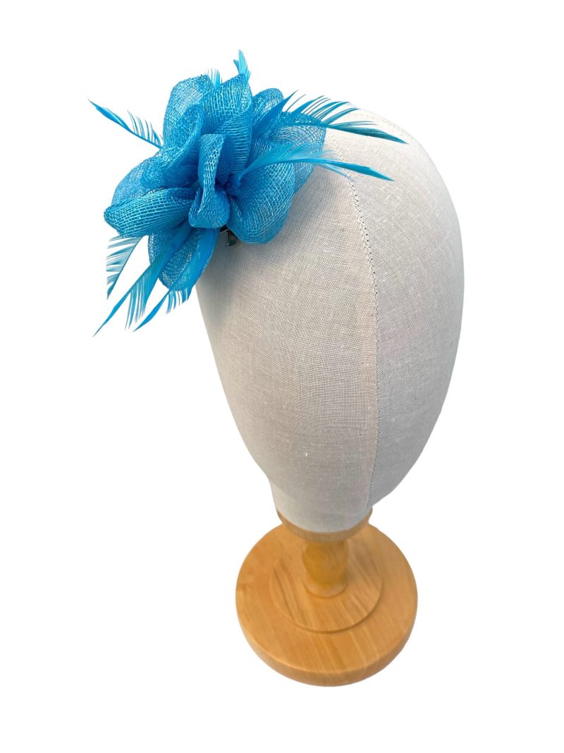 Small Blue Fascinator Clip In Flower Cyan - Image 4