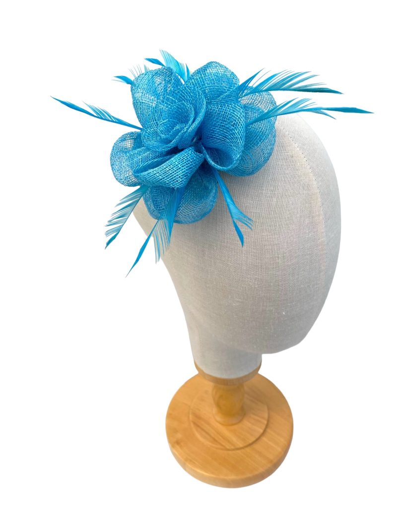 Small Blue Fascinator Clip In Flower Cyan - Image 3