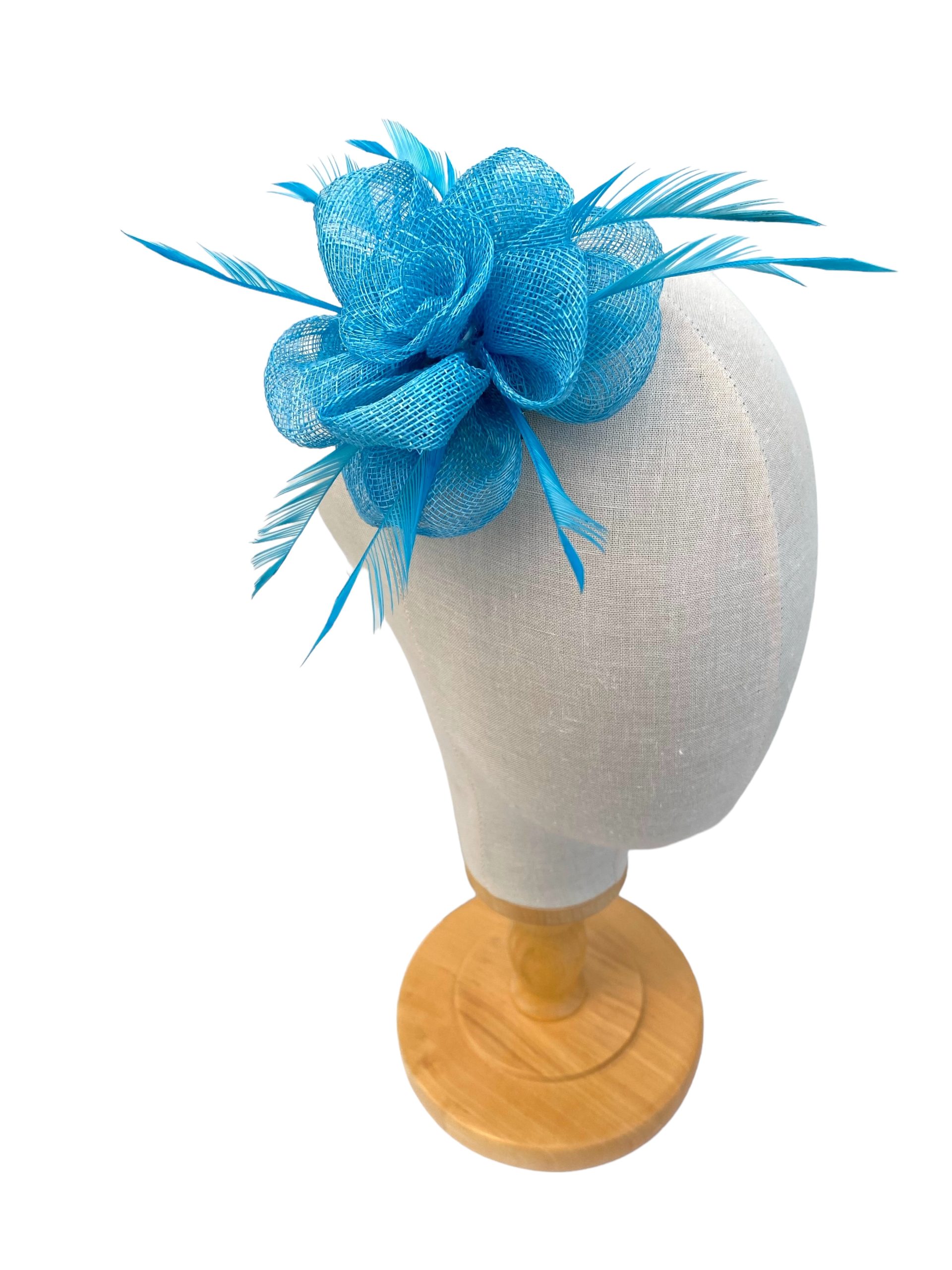 Small Blue Fascinator Clip In Flower Cyan - Image 3
