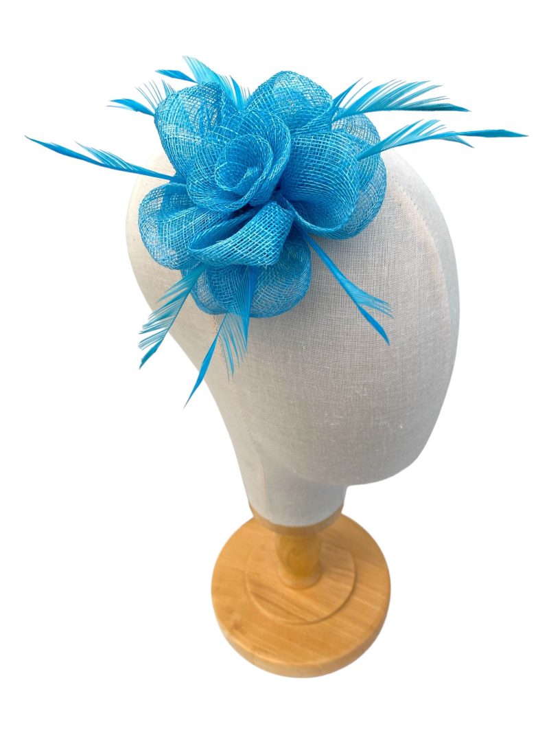Small Blue Fascinator Clip In Flower Cyan - Image 2