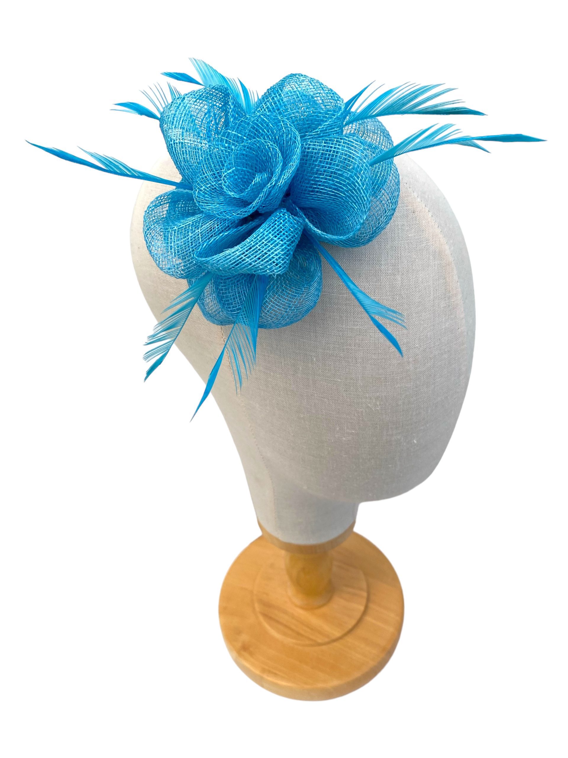Small Blue Fascinator Clip In Flower Cyan - Image 2