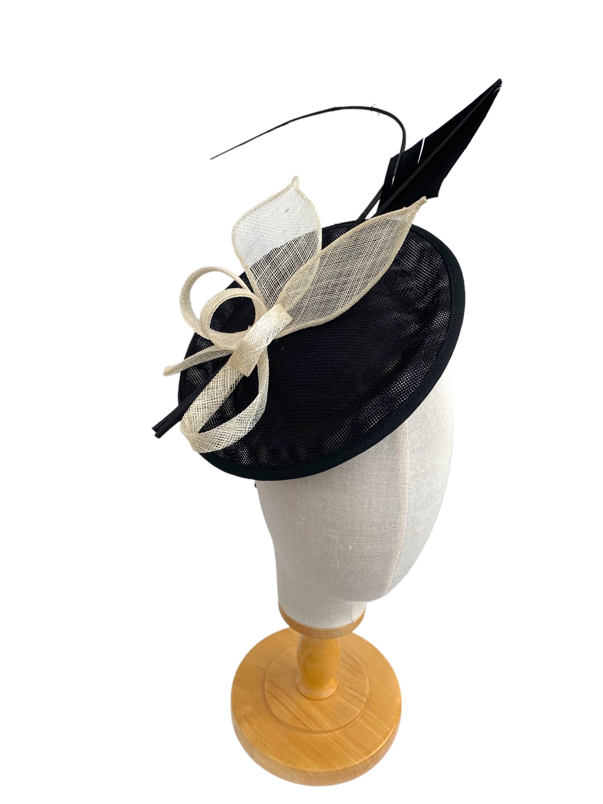 Black and Ivory Round Disc Quill Fascinator - Image 5