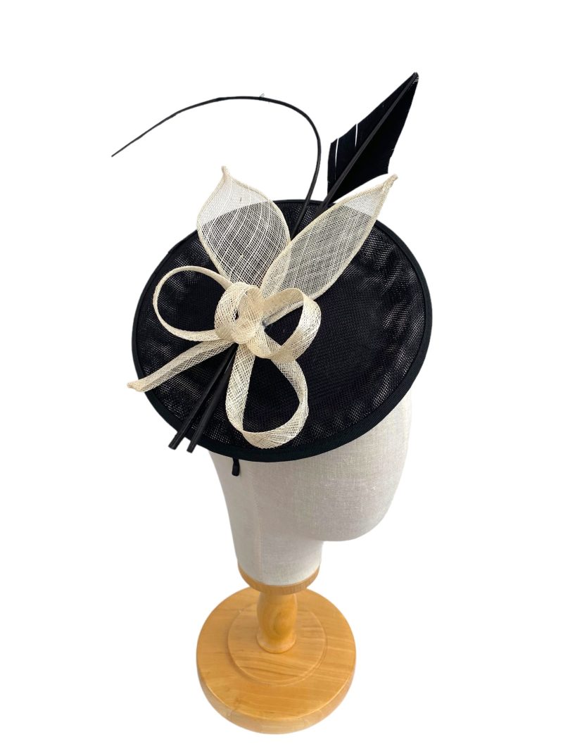 Black and Ivory Round Disc Quill Fascinator - Image 4