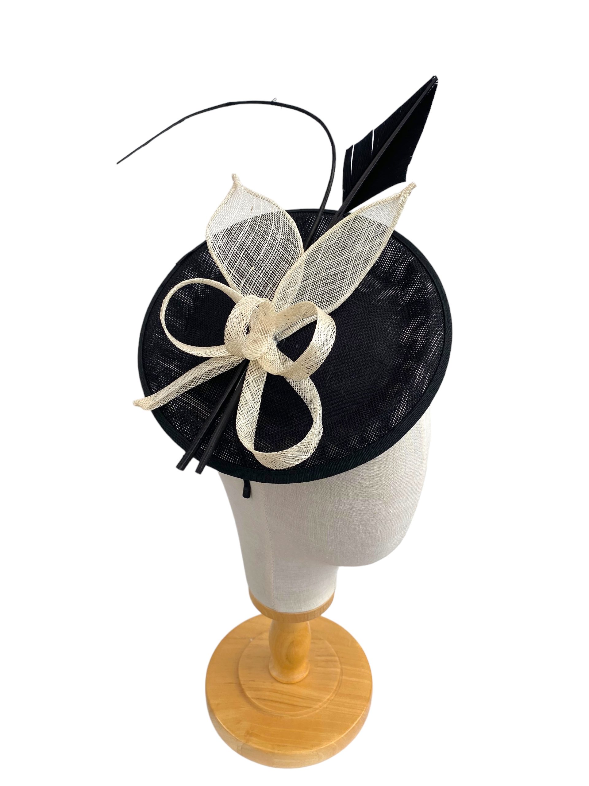 Black and Ivory Round Disc Quill Fascinator - Image 4