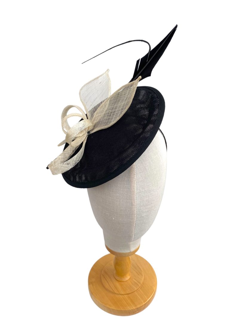 Black and Ivory Round Disc Quill Fascinator - Image 2