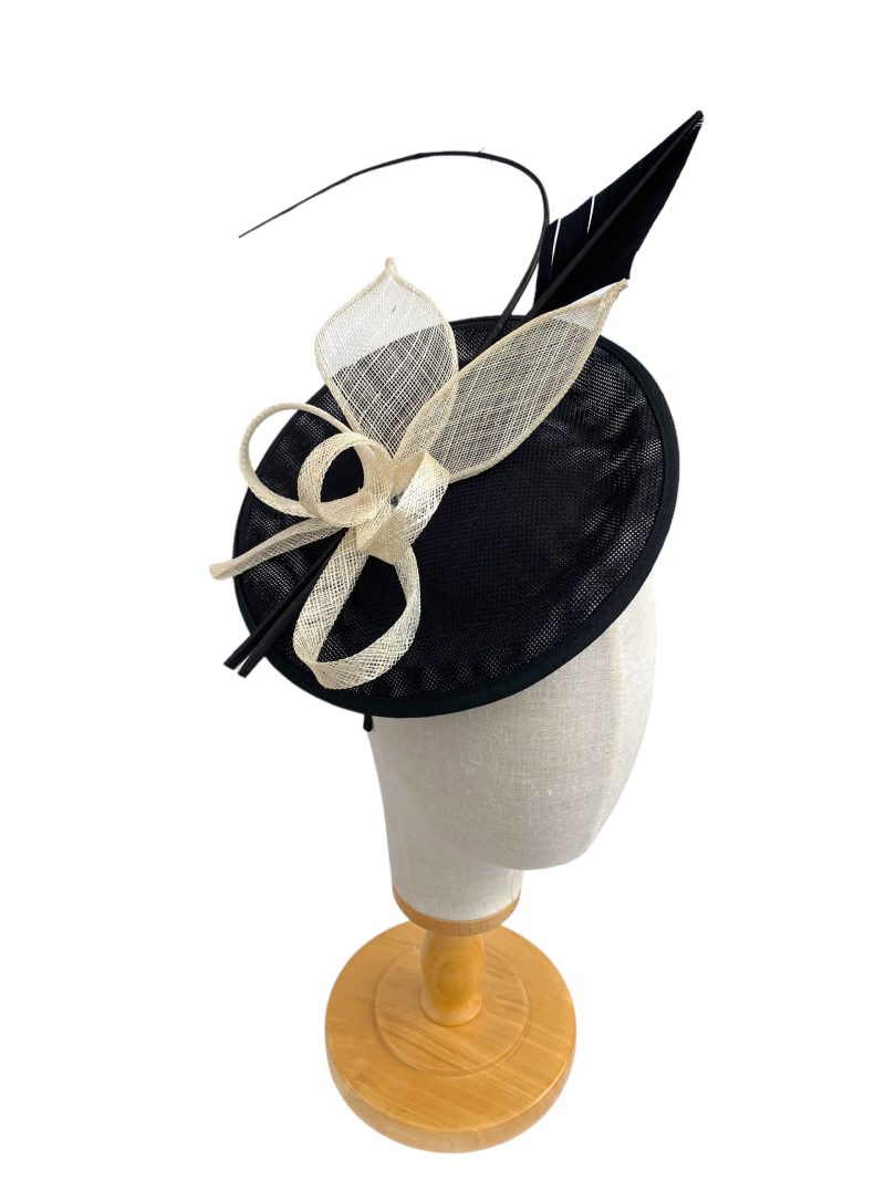 Black and Ivory Round Disc Quill Fascinator