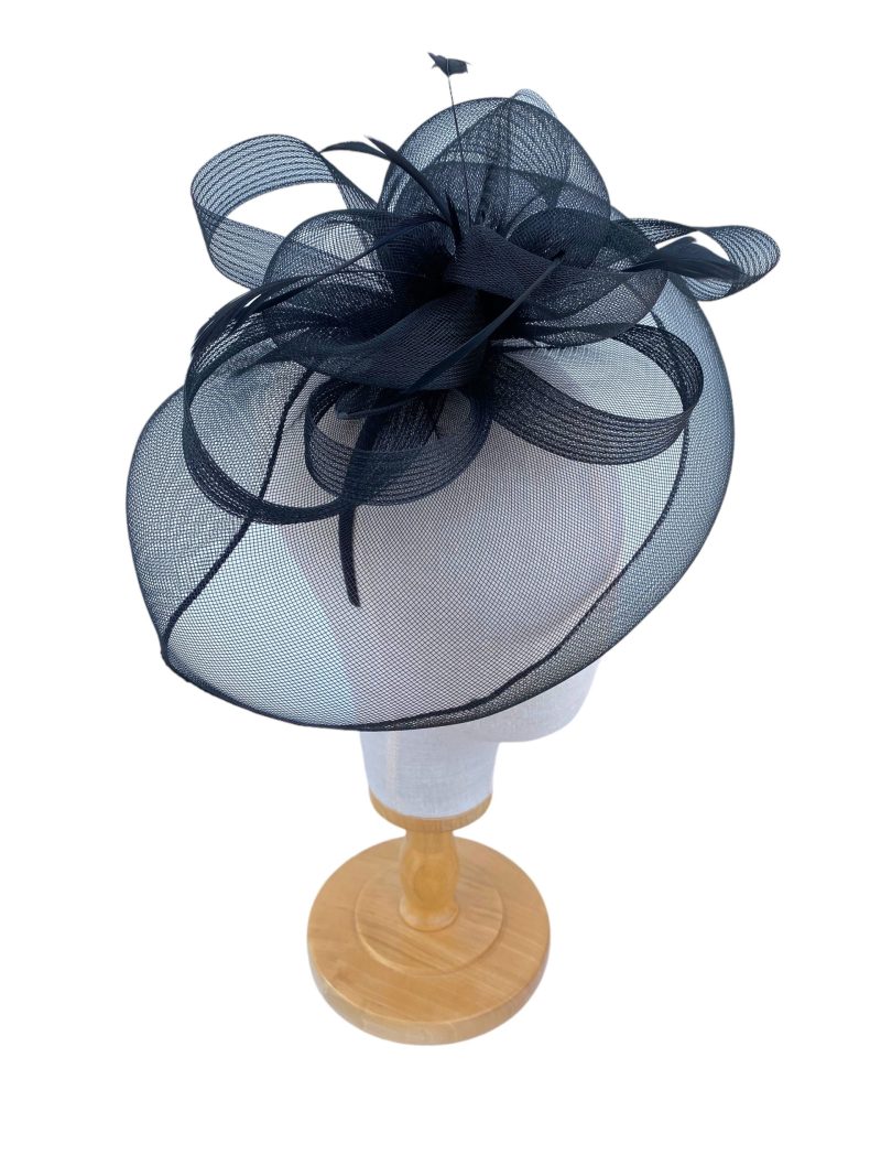 Large Black Mesh Wedding Fascinator - Image 4