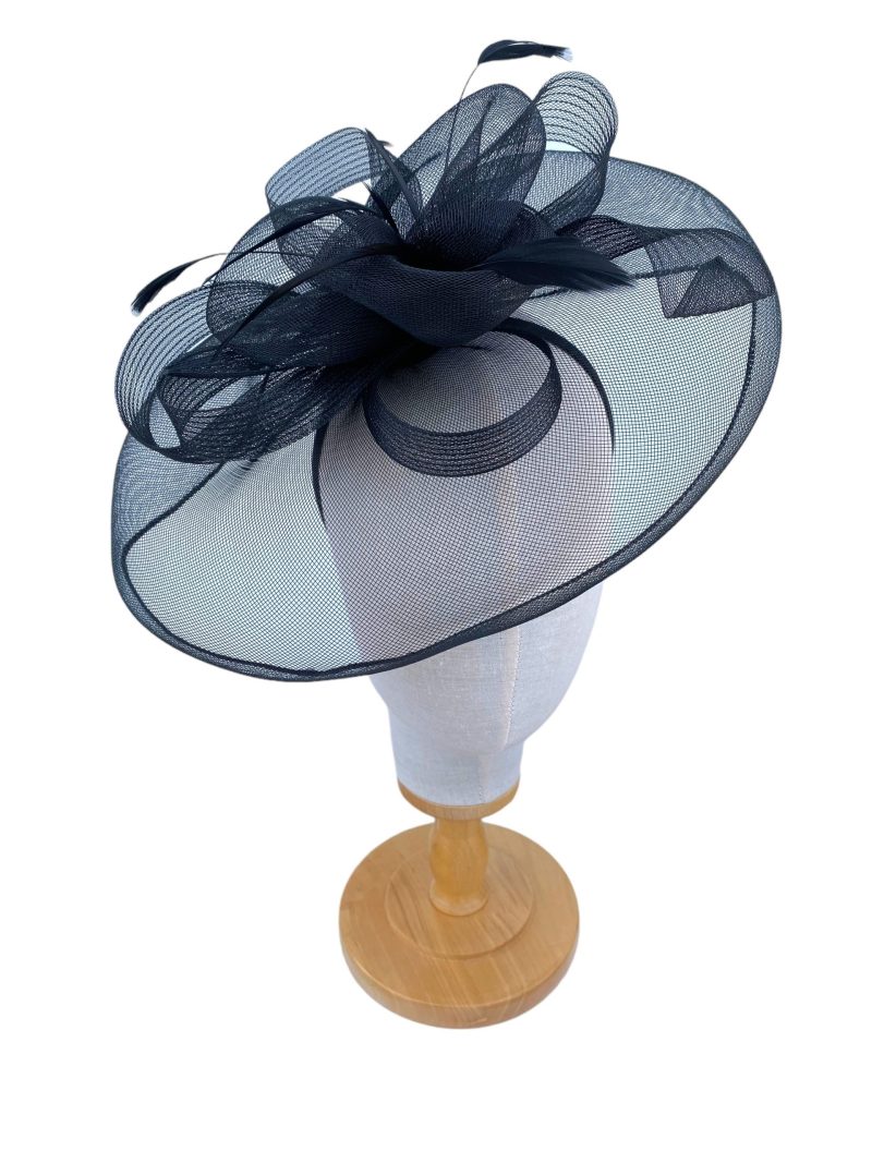 Large Black Mesh Wedding Fascinator - Image 3