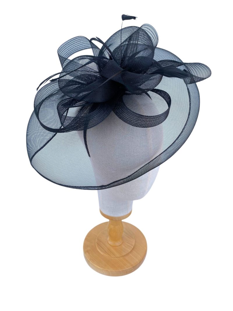 Large Black Mesh Wedding Fascinator - Image 2