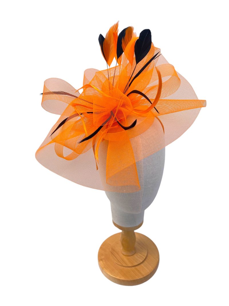 Orange and Black Fascinator With Wavy Mesh - Image 3