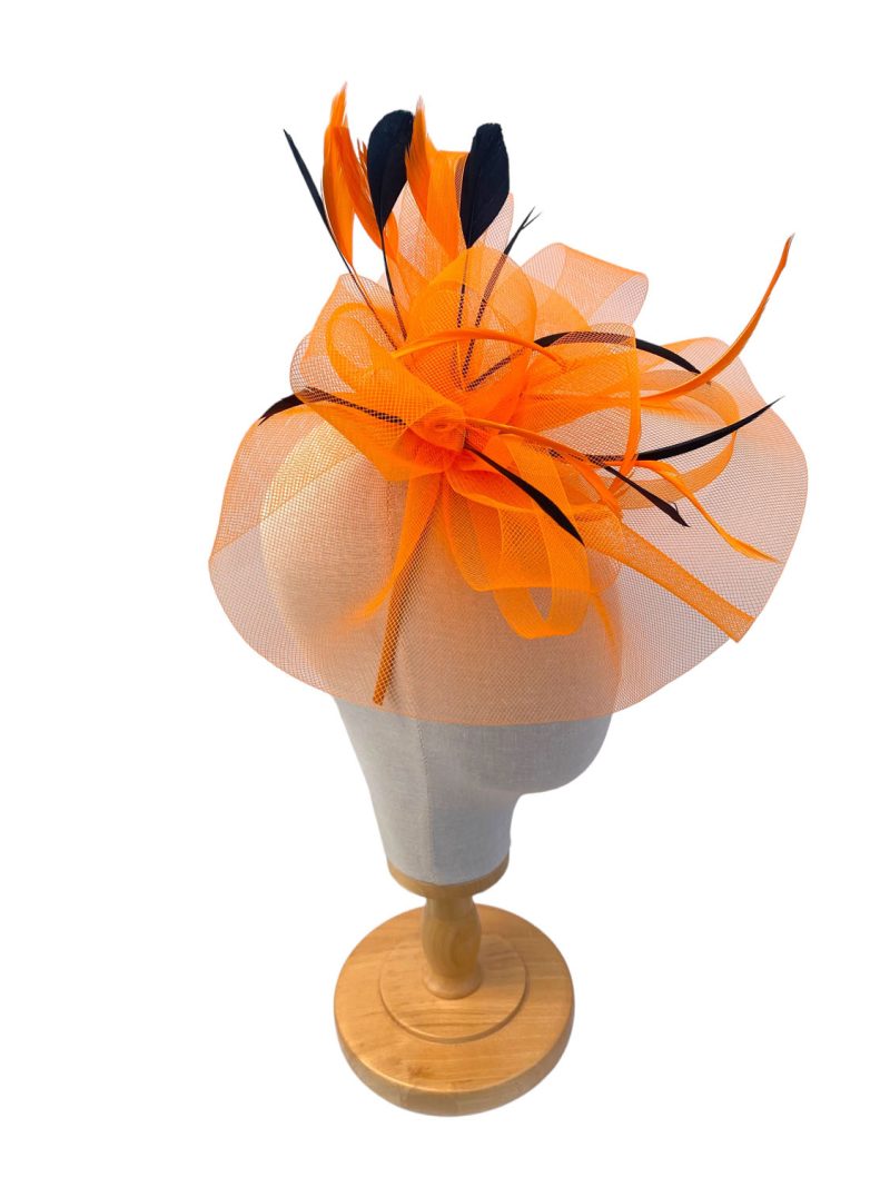 Orange and Black Fascinator With Wavy Mesh - Image 2