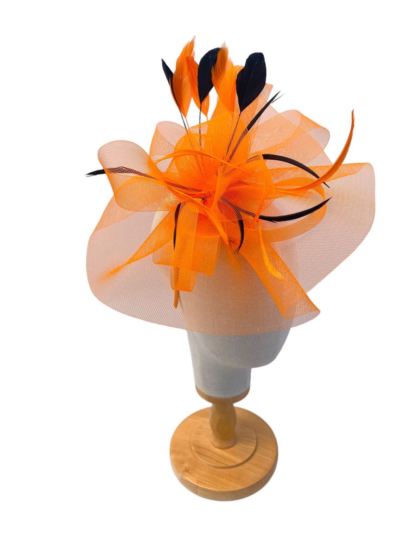 Orange and Black Fascinator With Wavy Mesh - Image 5