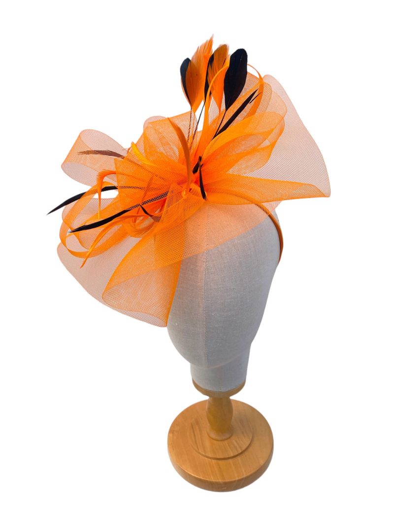 Orange and Black Fascinator With Wavy Mesh - Image 4
