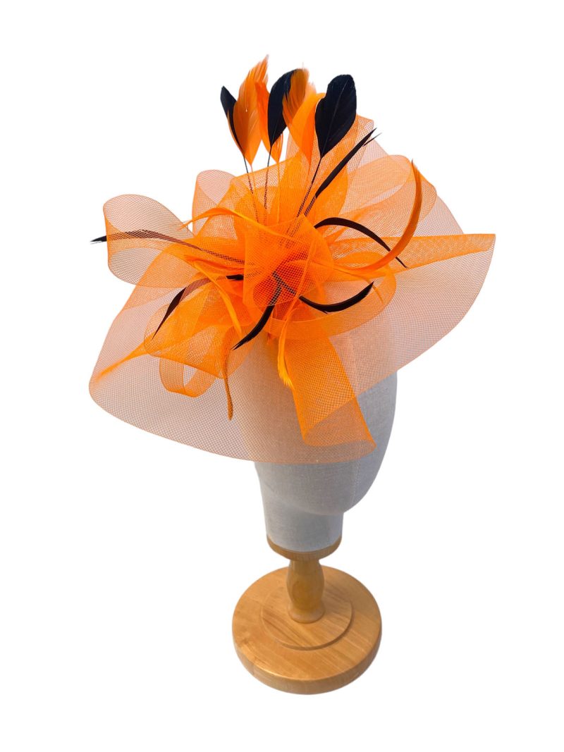 Orange and Black Fascinator With Wavy Mesh