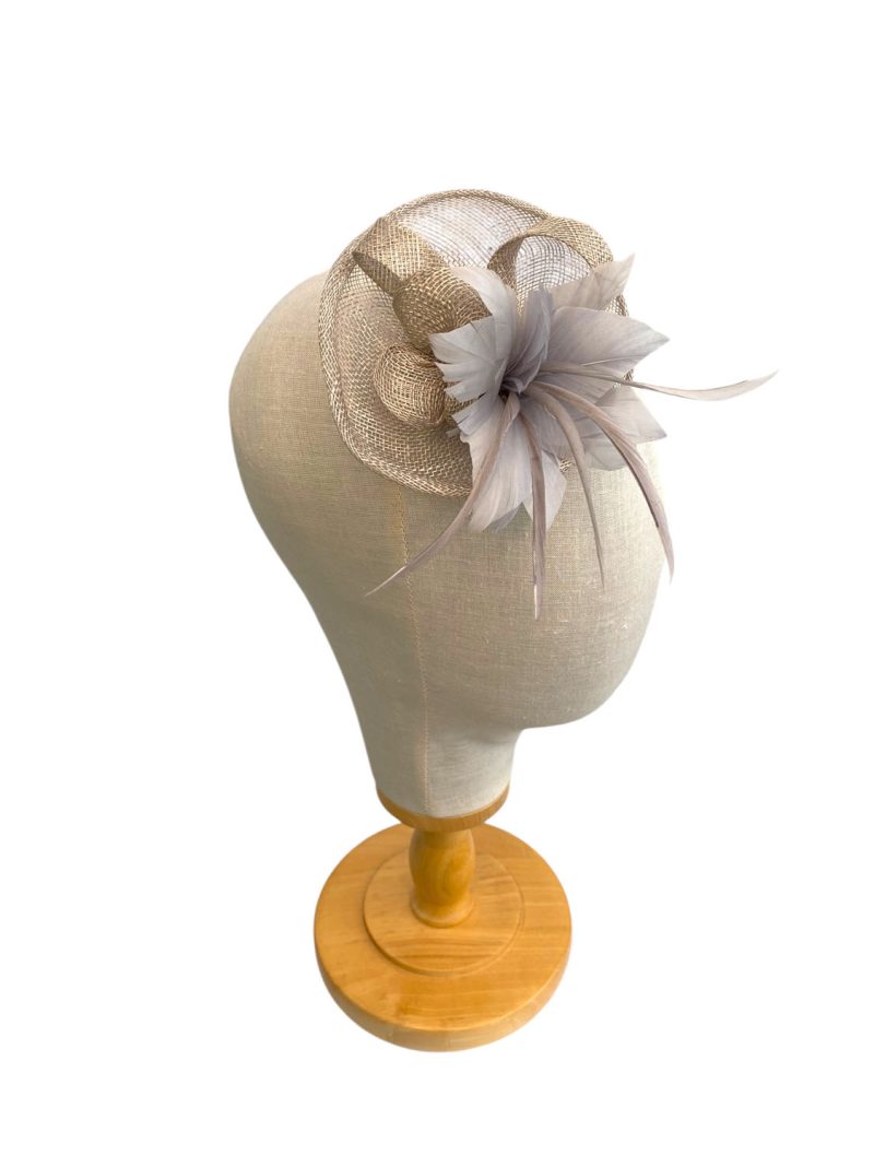 Grey Small Round Flower Fascinator for Short Hair - Image 4