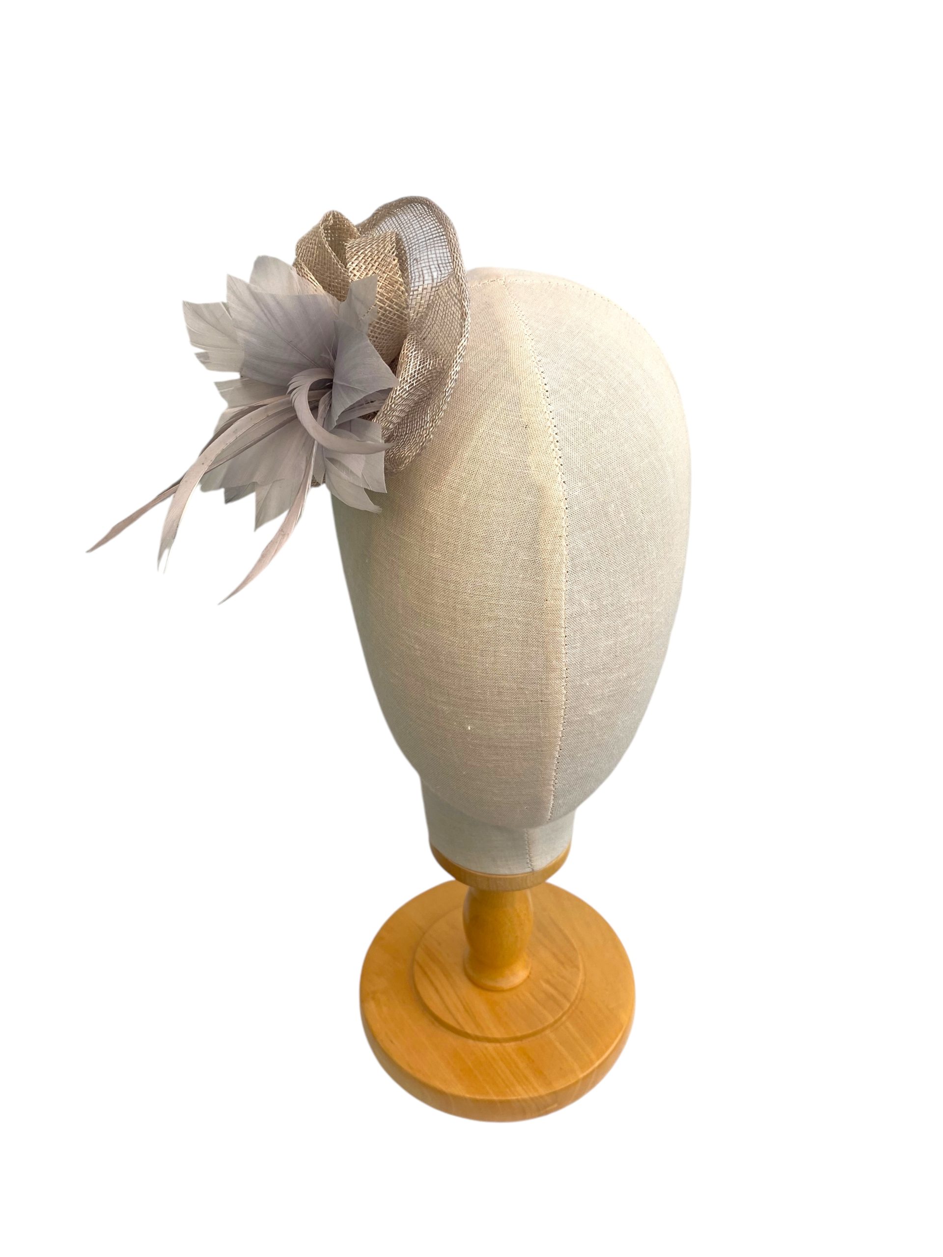 Grey Small Round Flower Fascinator for Short Hair - Image 3