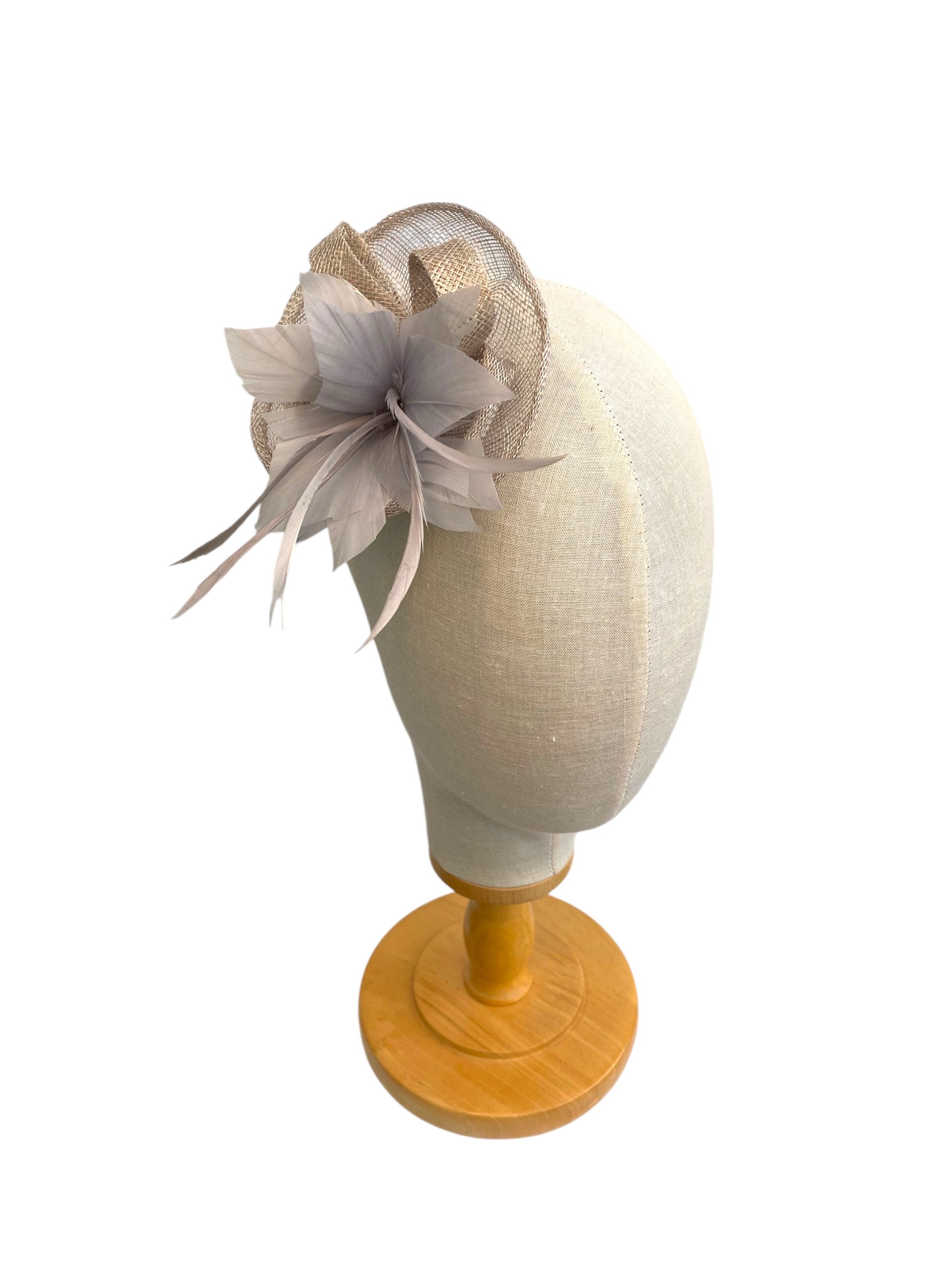 Grey Small Round Flower Fascinator for Short Hair - Image 2