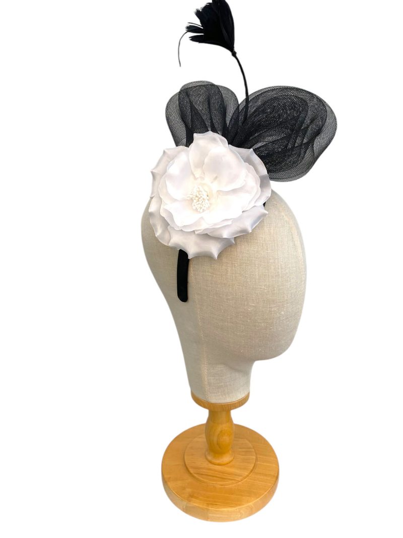 Black and White Flower Headband Fascinator